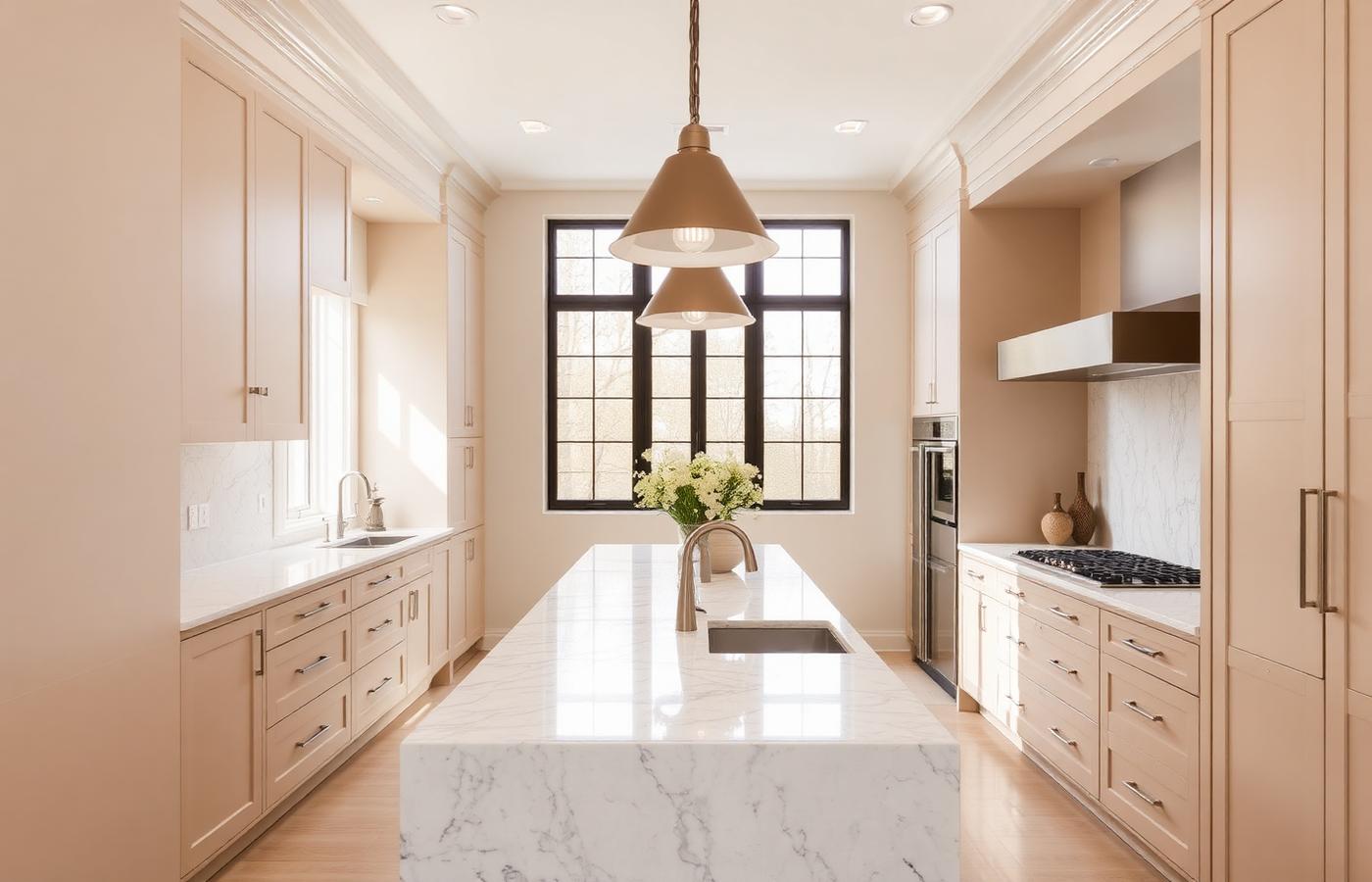 Long countertop run in a kitchen